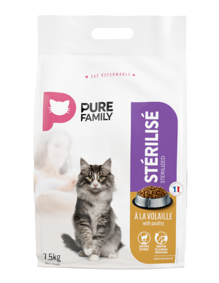 Croquettes Chat Stérilisé Volaille 7,5Kg - Pure Family Pure Family Croquettes