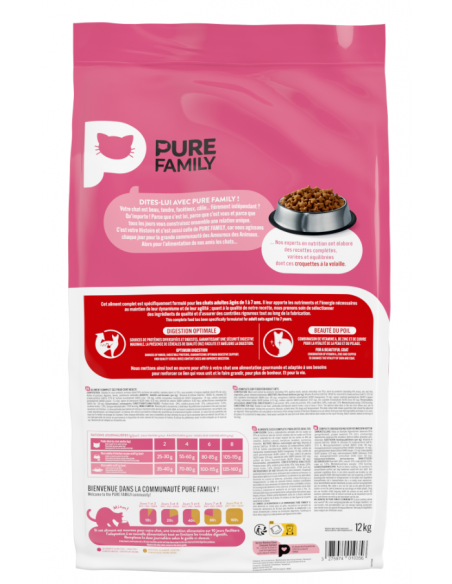 Croquettes Chat Adulte Volaille 12Kg - Pure Family Pure Family Croquettes