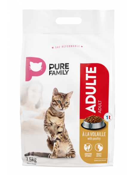 Croquettes Chat Adulte Volaille 7,5Kg - Pure Family Pure Family Croquettes