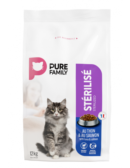 Croquettes Chat Stérilisé Thon et Saumon 12Kg - Pure Family Pure Family Croquettes