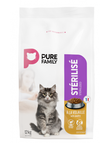 Croquettes Chat Stérilisé Volaille 12Kg - Pure Family Pure Family Croquettes