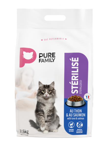 Croquettes Chat Stérilisé Thon et Saumon 7,5Kg - Pure Family Pure Family Croquettes