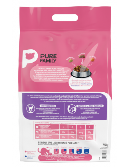 Croquettes Chat Stérilisé Thon et Saumon 7,5Kg - Pure Family Pure Family Croquettes