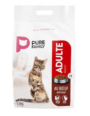 Croquettes Chat Adulte Boeuf 7,5Kg - Pure Family Pure Family Croquettes