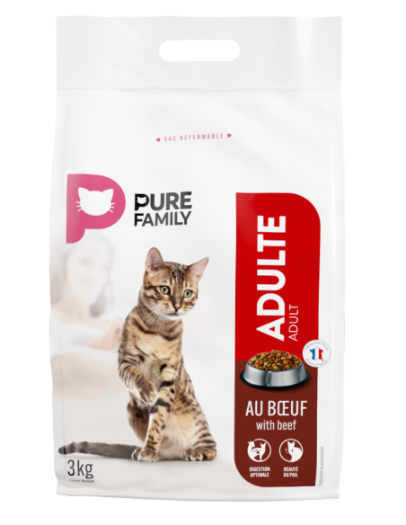 Croquettes Chat Adulte Boeuf 3Kg - Pure Family Pure Family Croquettes