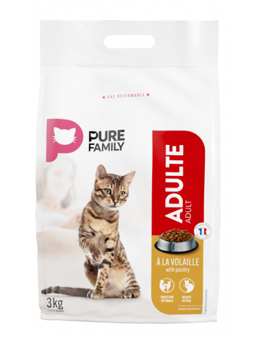 Croquettes Chat Adulte Volaille 3Kg - Pure Family Pure Family Croquettes