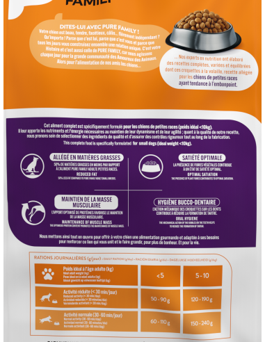 Croquettes Petit Chien Allégé -10Kg Volaille 4Kg - Pure Family Pure Family Alimentation et croquette