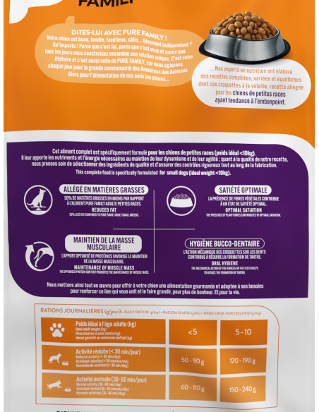 Croquettes Petit Chien Allégé -10Kg Volaille 4Kg - Pure Family Pure Family Alimentation et croquette