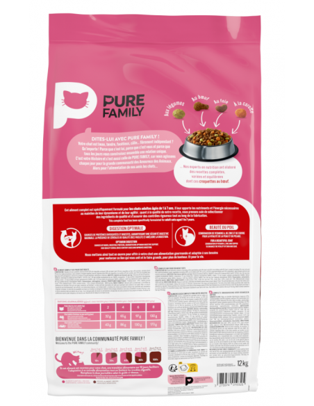 Croquettes Chat Adulte Boeuf 12Kg - Pure Family Pure Family Croquettes