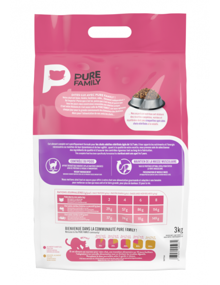 Croquettes Chat Stérilisé Volaille 3Kg - Pure Family Pure Family Croquettes