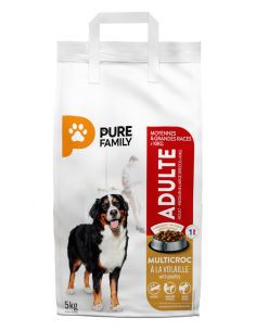 Croquettes Multicroc Chien Adulte +10Kg Volaille 5Kg - Pure Family Pure Family Alimentation et croquette