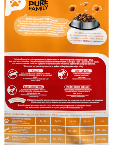 Croquettes Multicroc Chien Adulte +10Kg Volaille 5Kg - Pure Family Pure Family Alimentation et croquette