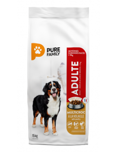 Croquettes Multicroc Chien Adulte +10Kg Volaille 15Kg - Pure Family Pure Family Alimentation et croquette