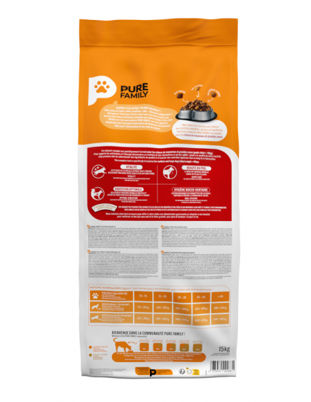 Croquettes Multicroc Chien Adulte +10Kg Volaille 15Kg - Pure Family Pure Family Alimentation et croquette