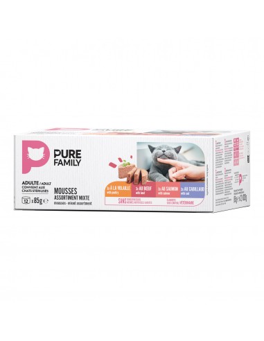 Mousse Chat Assortiment Volaille/Boeuf 12x85g - Pure Family Pure Family Boite et sachet fraîcheur