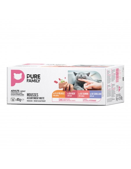 Mousse Chat Assortiment Volaille/Boeuf 12x85g - Pure Family Pure Family Boite et sachet fraîcheur