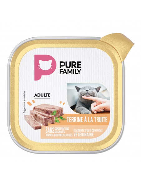 Terrine Chat Assortiment Truite/Saumon 4x100g - Pure Family Pure Family Boite et sachet fraîcheur