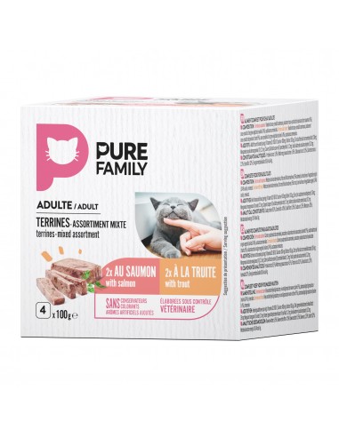 Terrine Chat Assortiment Truite/Saumon 4x100g - Pure Family Pure Family Boite et sachet fraîcheur