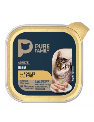 Terrine Chat Assortiment Poulet & Foie/Saumon & Poisson Blanc 4x100g - Pure Family Pure Family Boite et sachet fraîcheur