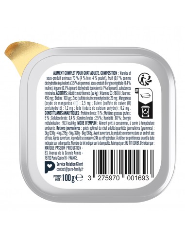 Terrine Chat Assortiment Poulet & Foie/Saumon & Poisson Blanc 4x100g - Pure Family Pure Family Boite et sachet fraîcheur