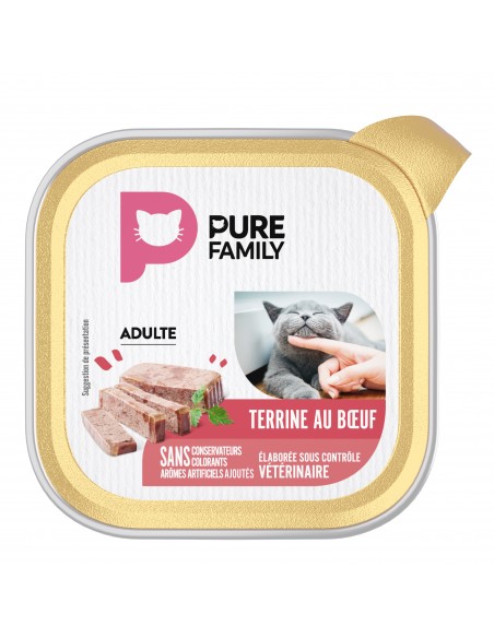 Terrine Chat Assortiment Boeuf/Volaille 4x100g - Pure Family Pure Family Boite et sachet fraîcheur