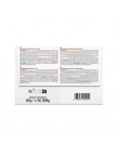 Émincés en sauce Chat Assortiment Mixte Viande/Poisson 24x85g - Pure Family Pure Family Boite et sachet fraîcheur