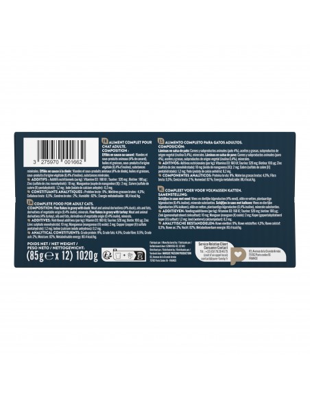 Effilés en sauce Chat Assortiment Mixte Viande Dinde/Canard 12x85g - Pure Family Pure Family Boite et sachet fraîcheur