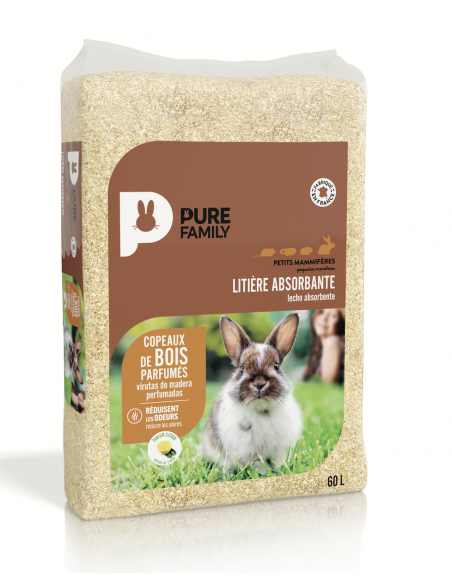 Litière Absorbante Parfumée, Copeaux de bois pour rongeur 60L - Pure Family Pure Family Litière