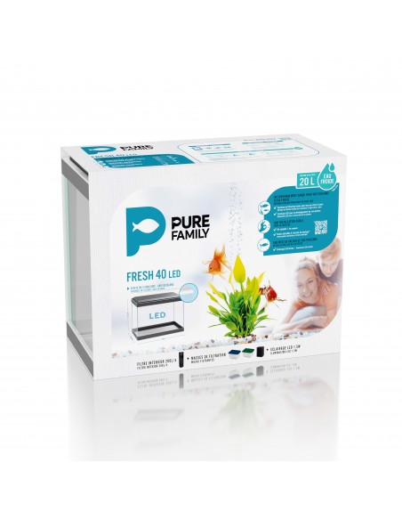 Aquarium Fresh 40 LED Gris 20L avec Kit de Filtration + Éclairage - Pure Family Pure Family Aquarium pour poisson d'eau froide