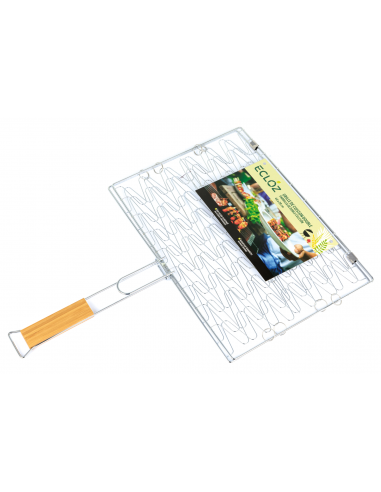 Grille Double pour Barbecue 40 x 28 cm avec Manche en Bambou - ECLOZ ECLOZ Accessoires barbecue et plancha