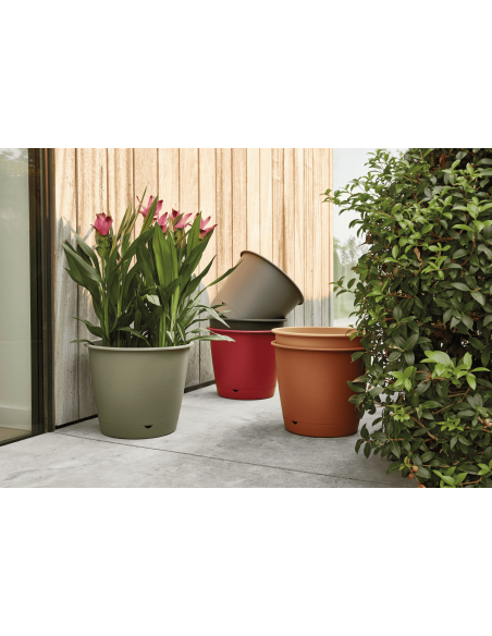 Pot en plastique Autonome Ø25cm + Soucoupe Clipsée havane - 5,7L - ECLOZ ECLOZ Pot et bac en plastique rond