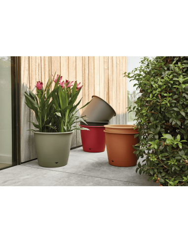 Pot en plastique Autonome Ø25cm + Soucoupe Clipsée rose - 5,7L - ECLOZ ECLOZ Pot et bac en plastique rond