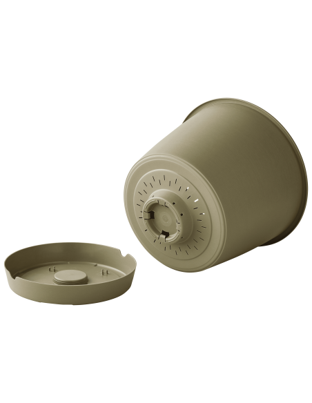 Pot en plastique Autonome Ø40cm + Soucoupe Clipsée kaki - 23L - ECLOZ ECLOZ Pot et bac en plastique rond