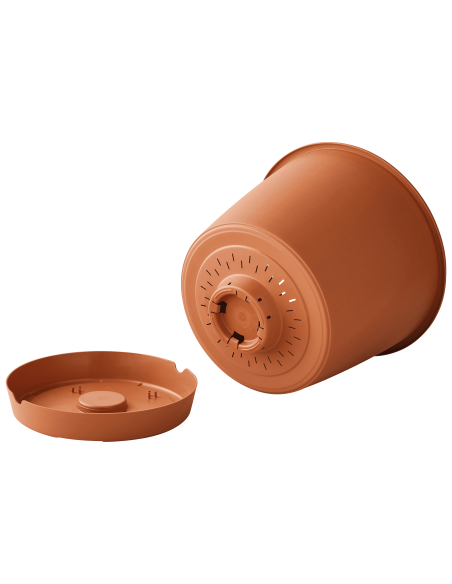 Pot en plastique Autonome Ø30cm + Soucoupe Clipsée terre cuite - 9,6L - ECLOZ ECLOZ Pot et bac en plastique rond