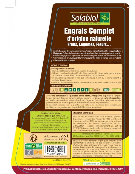 Engrais complet 2,5L - Solabiol Solabiol Engrais spécifique