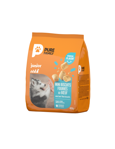 Biscuits Fourrés au Bœuf Sachet 400 g Chiot - Pure Family Pure Family Biscuit friandise