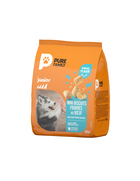 Biscuits Fourrés au Bœuf Sachet 400 g Chiot - Pure Family Pure Family Biscuit friandise