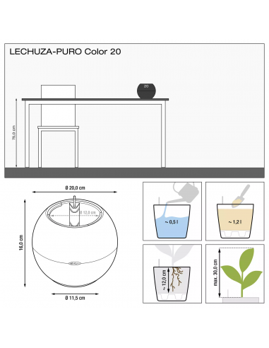 Pot à réserve d'eau Puro Color Ø20 cm Gris ardoise - Lechuza Lechuza Pot à réserve d'eau