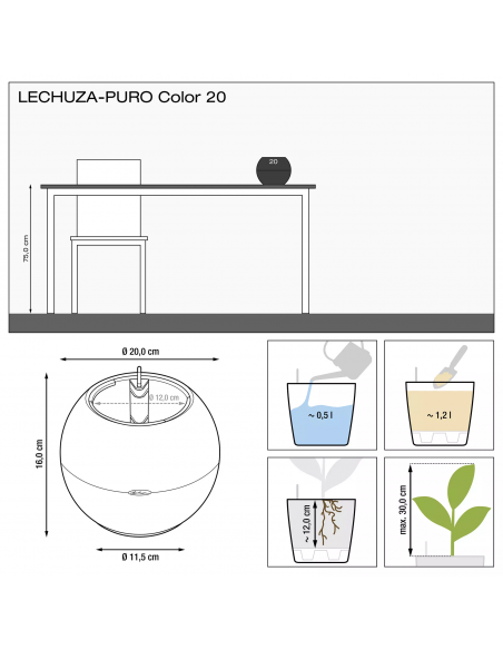 Pot à réserve d'eau Puro Color Ø20 cm Gris ardoise - Lechuza Lechuza Pot à réserve d'eau