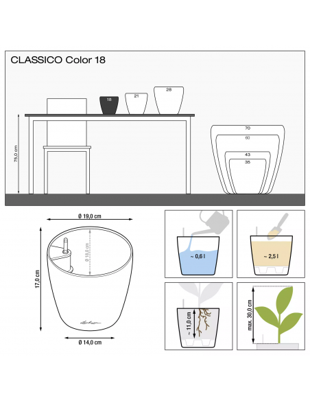 Pot à réserve d'eau Classico Color Ø28 cm Gris - Lechuza Lechuza Pot à réserve d'eau