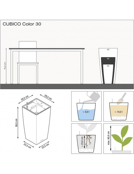 Pot à réserve d'eau Cubico Color 40 cm Gris - Lechuza Lechuza Pot à réserve d'eau