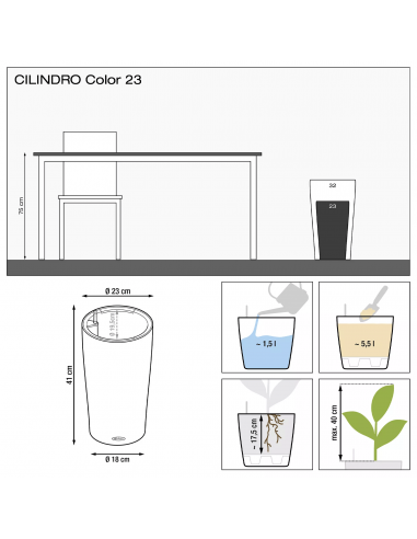 Pot à réserve d'eau Cilindro Color 23 cm Gris Ardoise - Lechuza Lechuza Pot à réserve d'eau