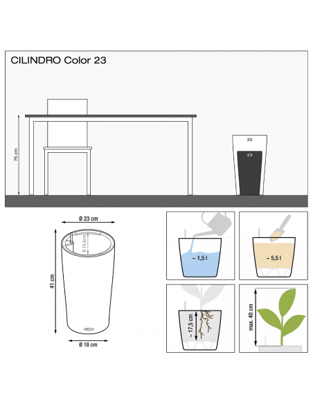 Pot à réserve d'eau Cilindro Color 23 cm Beige Sable - Lechuza Lechuza Pot à réserve d'eau