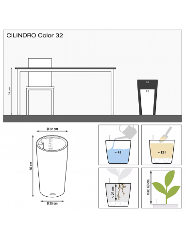 Pot à réserve d'eau Cilindro Color 32 cm Gris Ardoise - Lechuza Lechuza Pot à réserve d'eau