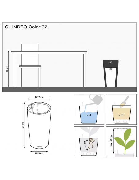 Pot à réserve d'eau Cilindro Color 32 cm Beige Sable - Lechuza