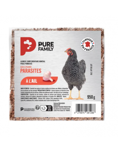 Bloc Parasites pour Poules à picorer 950 g – Pure Family Pure Family Complément
