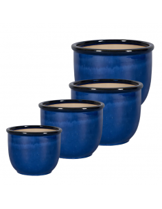 Pot en terre cuite émaillée Treviso Bleu - NDT NDT Pot et bac émaillé rond