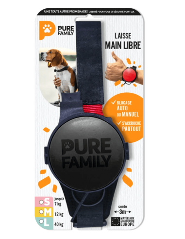 Laisse à main libre noire taille S - Pure Family Pure Family Laisses et laisses à enrouleur
