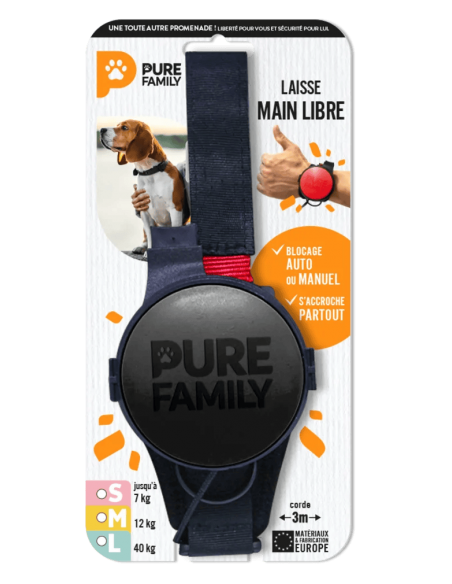 Laisse à main libre noire taille S - Pure Family Pure Family Laisses et laisses à enrouleur