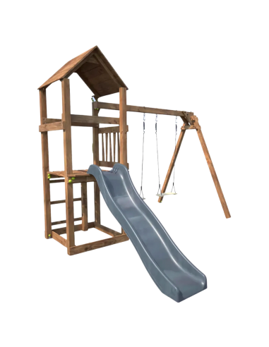 Aire de jeux en bois Nouméa avec balançoire et toboggan – SOULET Soulet Agrès, portique et accessoire